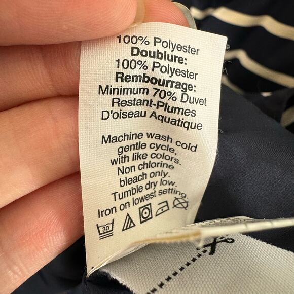 J. Crew Navy Blue White Striped Full Zip Puffer Vest Nautical Pockets Size XS - Picture 7 of 7